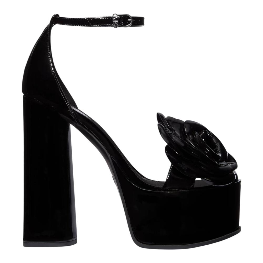 Michael Kors Women's Elodie Leather Rosette Platform Sandals Black Size 6 1/2 M - Picture 2 of 3